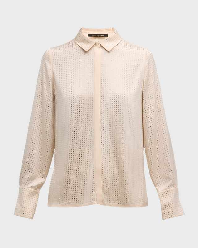 Renana Rhinestone Button-Down Blous